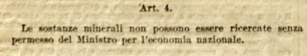 Legge 1728 del 23 Ottobre 1927. Norme di carattere legislativo per disciplinare la ricerca e la coltivazione delle miniere nel Regno.